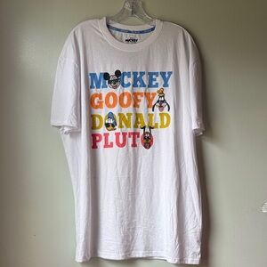 Disney White Tee with Mickey & Friends Embroidered on the Front.